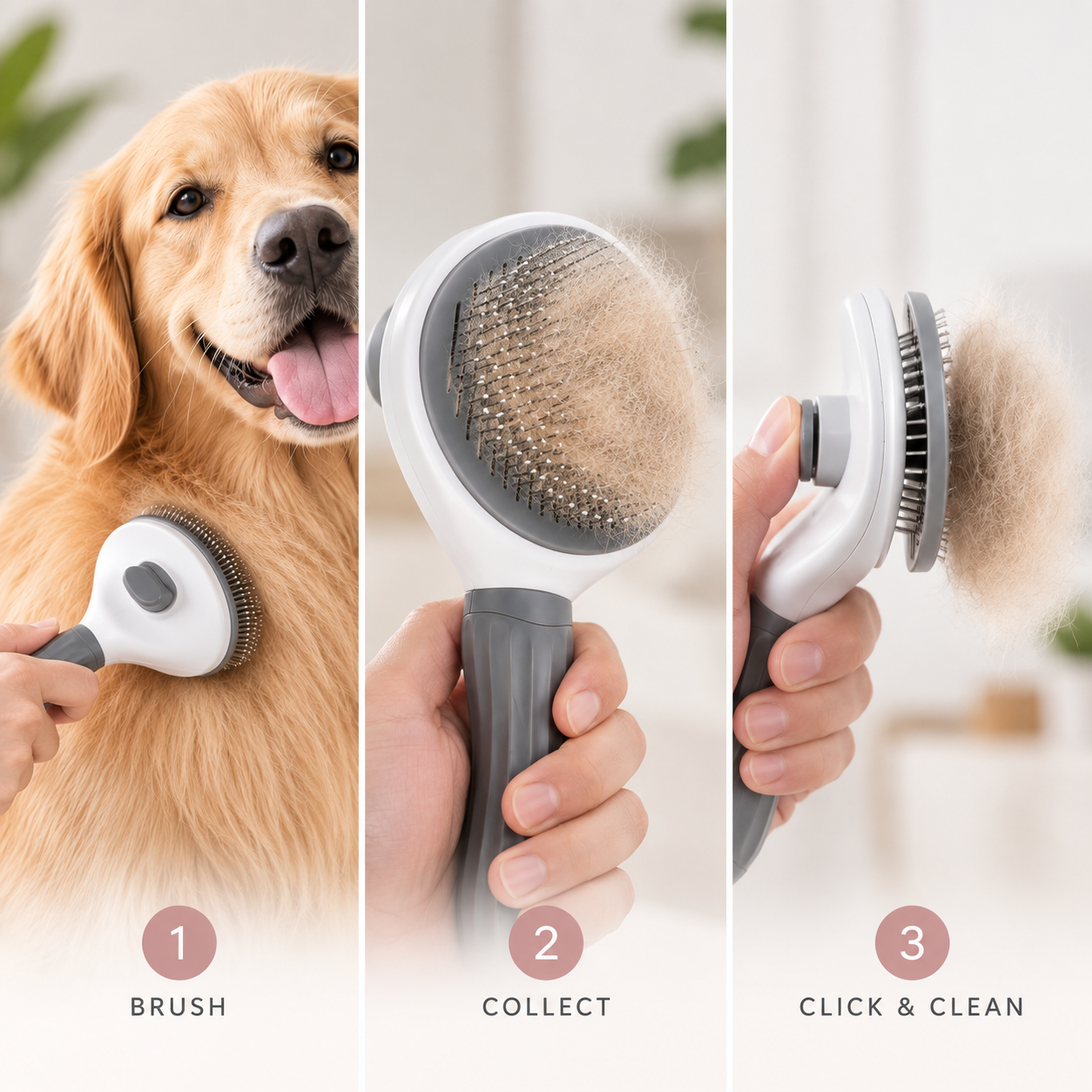 Furwarm EasyGroom self-cleaning brush: brush, collect and click clean