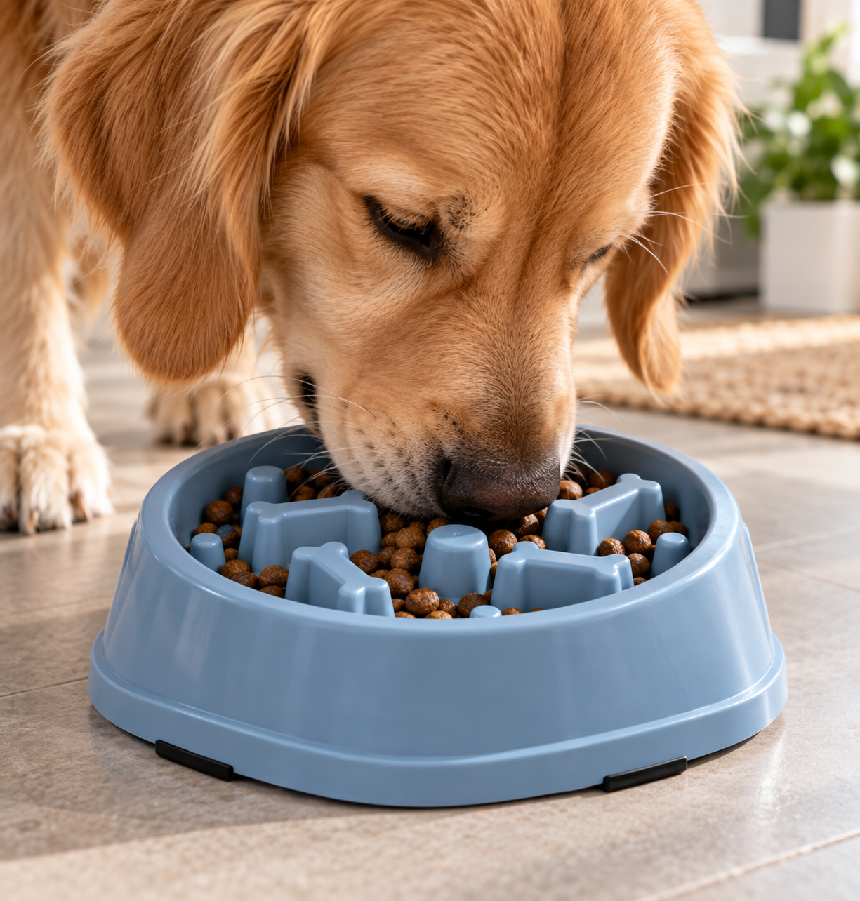 Dog enjoying food from the Furwarm Mindful Slow Feeder Bowl