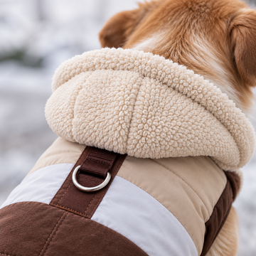 Hood and D-ring detail of Furwarm Cosy Hooded Dog Jacket